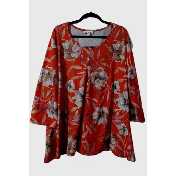 Serengeti Women’s Shirt Tunic Top Size 3X Red Multi-colored Floral - Picture 1 of 8